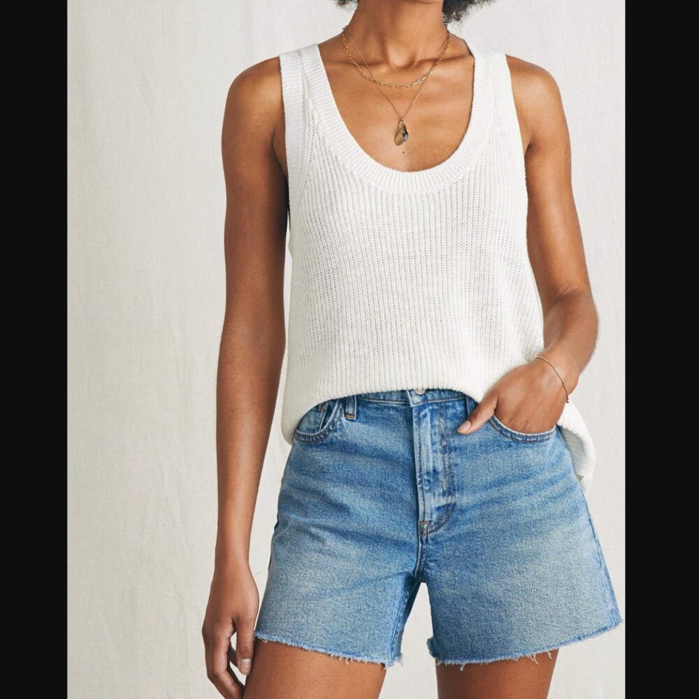 Faherty Miramar Linen Scoop Neck Tank in Egret | Size S